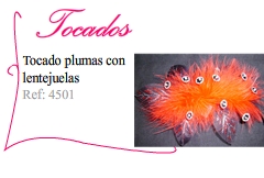 Tocado de plumas y letejuelas naranja - Kakicomplementos